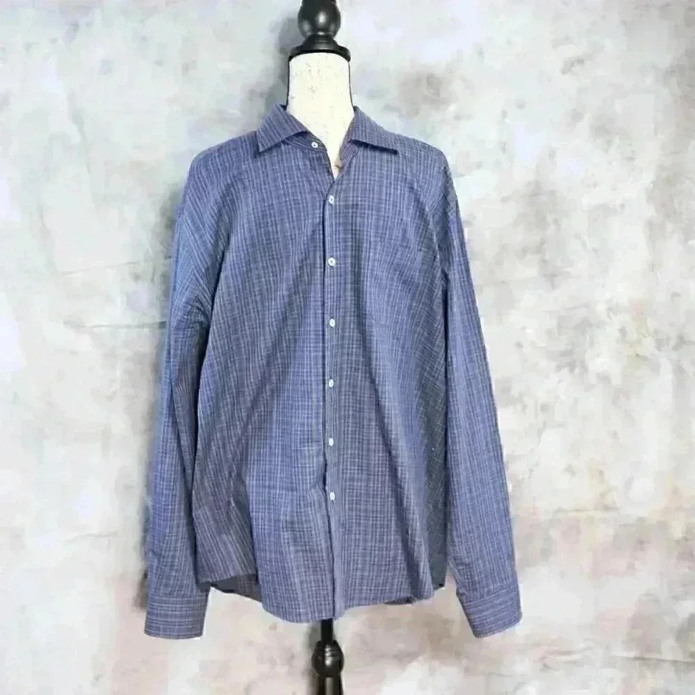 Peter Millar small plaid blue/grey button down shirt size XL